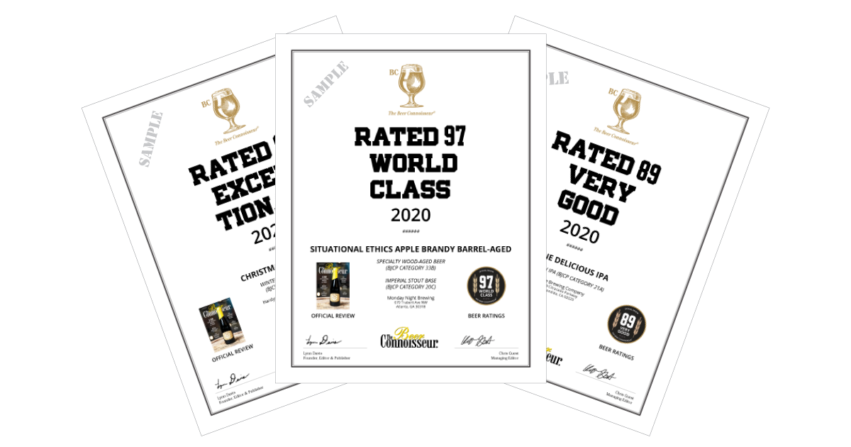 The Beer Connoisseur's Ratings & Awards Certificates