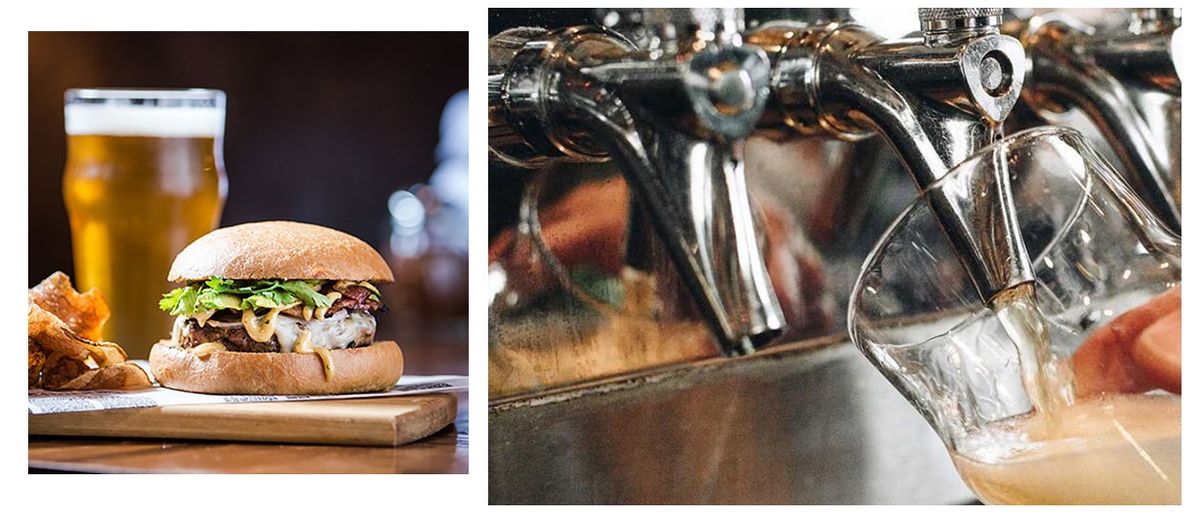 Burger and taps at First Draft