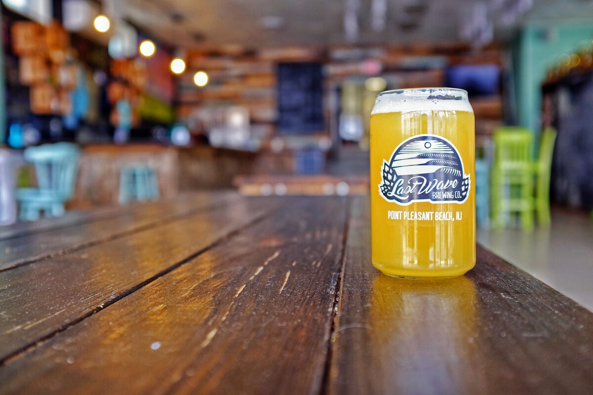 Glass of beer on bench at Last Wave Brewing Co.